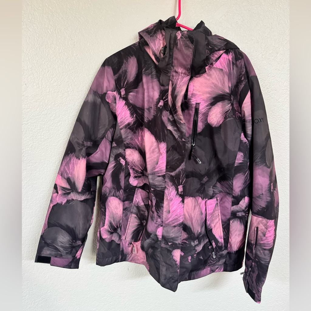 Roxy Jetty Snow Jacket Insulated Pink Black Floral Womens Xl Nwot W/ Accessories